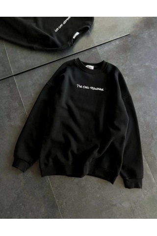 Freedom Store Kadın 3 İplik Pamuklu Bisiklet Yaka Baskılı Sweatshirt - Siyah
