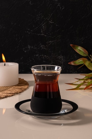 Mest 12 Parça 6 Kişilik Siyah Mat Çay Bardağı Seti - 132 Cc Şıklık Ve Modern Tasarım Siyah Mat