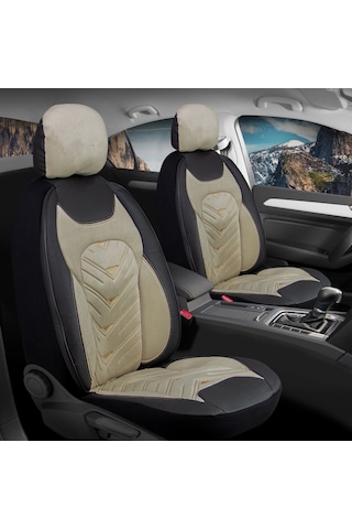 Hyundai İ20 Oto Koltuk Kılıfı 5'li Set Lüks Deri, Kadife Detaylı Prosev Model Bej Siyah