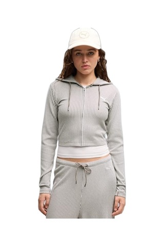 Puma Ess Ribbed Hoodie Kadın Sweatshirt 636669-81 Gri