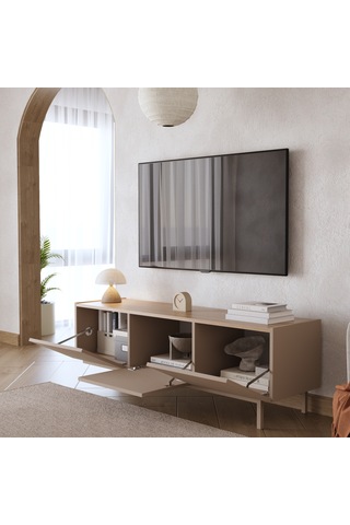 Robin Home Luka Tv Ünitesi Sehpası 3 Kapaklı Ahşap Ayaklı 150cm Kumsal-sepet Bej