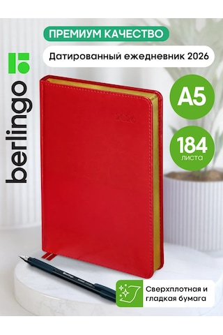 Berlingo 2026 Tarihli Günlük Ajanda, Planlayıcı, Bloknot A5 479334923 Kırmızı