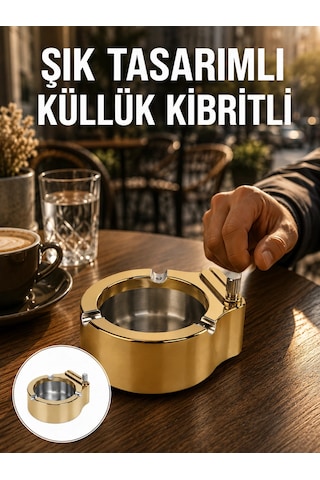Mey İthalat Çakmak Entegreli Küllük Yeniden Doldurulabilir Metal Gövde Yeni Nesil
