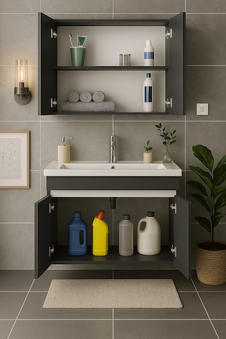 Arista 80 Cm Antrasit Mdf, Seramik Lavabolu, Alt Ve Üst Dolap Antrasit