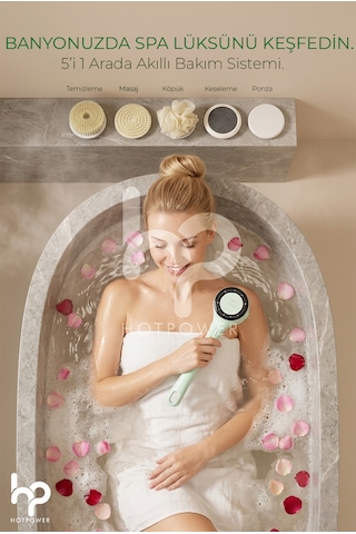 5 Başlıklı Elektrikli Duş Vücut Fırçası Hızlı Şarjlı Body Scrubber Masaj Bakım Cihazı