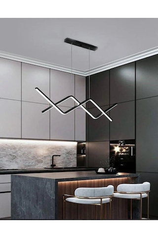 Victoria Modern Tasarım Yatak Odası - Salon - Mutfak Yemek Masası Siyah Renk Beyaz Ledli 2'li Avize Turkuaz