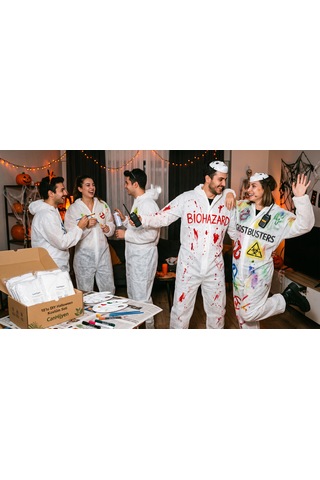 10'lu Cadılar Bayramı Halloween Zombi & Biyotehlike Dıy Kostüm Tulumu - Boyanabilir Dayanıklı Beyaz Tela