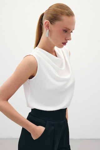Sateen Degaje Yaka Saten Bluz - Ekru-136072 Ekru