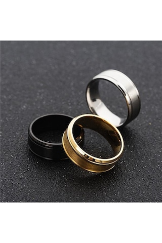 Erkek Paslanmaz Çelik 8mm Geniş Mat Çift Eğimli Basit Yüzük Takı Hediyeleri Arı Siyah