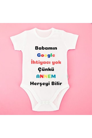 Komik Sözlü Anne Temalı Bebek Zıbını Babamın Google A İhtiyacı Yok Tasarım Body Beyaz