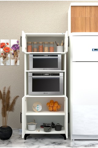 % 100 Mdf Çok Amaçlı Dolap, Fırın Ve Mikro Fırınlık Dolap Beyaz Beyaz Beyaz