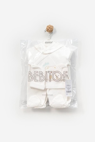 Bebitof %100 Pamuk Sevimli Kedi Desenli 5 Parça Yenidoğan Hastane Çıkışı Zıbın Seti Ekru Bbtf.ekr.20238.03