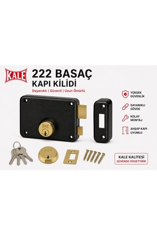 Kale 222 Basaç Kapı Kilidi Dayanıklı Güvenlik Kilidi Ahşap Kapı Uyumlu