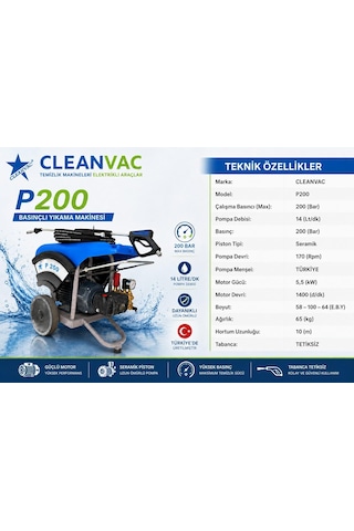 Cleanvac P-200 Soğuk Yüksek Basınçlı Yıkama Makinesi