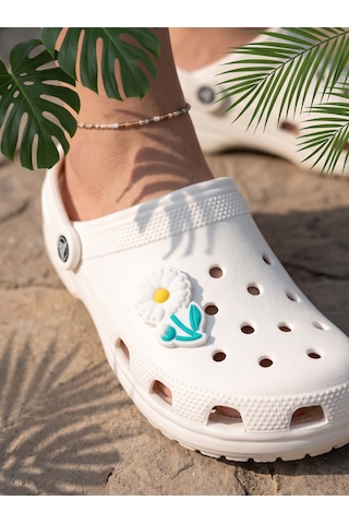 Croco Crocs Ve Terlik Uyumlu Papatya Jibbitz Süs 5'li Paket Beyaz - Yeşil