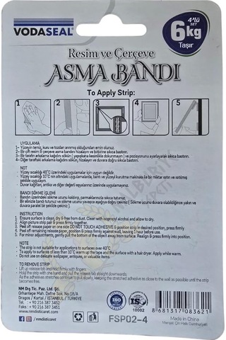 Vodaseal Resim Ve Çerçeve Asma Bandı 6 Kg. - Şeffaf - 4 Adetli Set