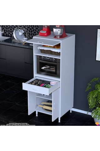 Modilayn Oslo 60x162,4x56 Cm, 1 Çekmece, 2 Kapaklı. Ekmeklik / Fırın / Mikrodalga Dolabı. Beyaz
