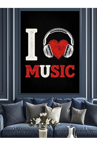 Ahşap Tablo Müzik Sever Kalp Kulaklık Logosu