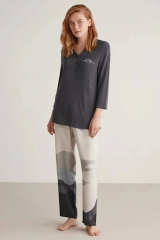 Nautıca W604 Kadın Patlı V Yaka Uzun Kollu Pijama Takımı Lacivert