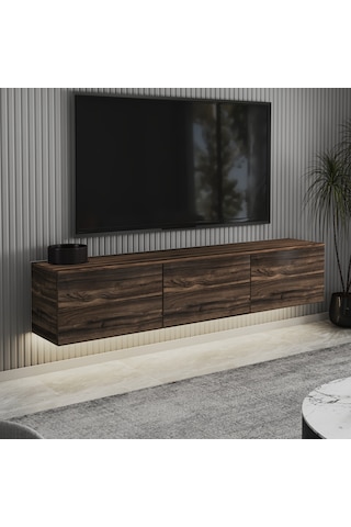 Neon Led Işıklı Duvara Monte,3 Kapaklı Tv Ünitesi,tv Sehpası Sandık Ceviz - Sandık Ceviz Sandık Ceviz