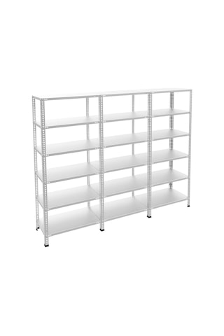 Rafburada 6 Katlı 3'lü Galvaniz Çelik Raf - Depo, Arşiv, Kiler, Dosya, Market Rafı-43x93 cm-300 cm-0.70 mm