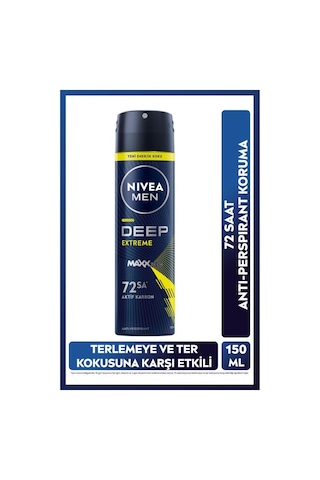Men Erkek Sprey Deodorant Deep Extreme 150ml, 72 Saat Anti-perspirant Ter Koruma, Yeni Enerjik