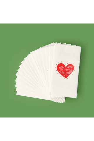 Evidea Kitchen 20'li Sushine Kalp Desen Peçete - Kırmızı / Beyaz - 16x8 Cm