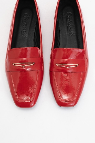 Luvishoes Luvi Shoes Irıdessa Kırmızı Rugan Hakiki Deri Tokalı Küt Burun Kadın Loafer Ayakkabı Kırmızı