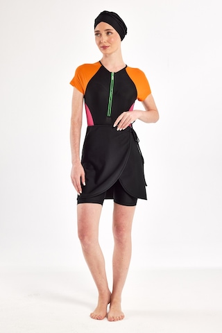 Uv Korumalı Kısa Kollu 3 Farklı Şekilde Giyilebilir Likralı Yarı Kapalı Mayo 1610 Siyah02 Siyah02