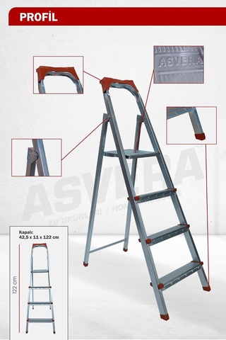 Asvera 3+1 4 Basamaklı Ev Tipi Pratik Profil Merdiven - Katlanabilir Sağlam Çelik Merdiven Diğer