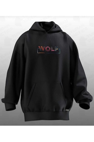 Hunors Sportswear & Company Wolf Baskılı Unisex Model Pamuklu Kapüşonlu Sweatshirt SIYAH