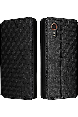 Samsung Galaxy Xcover 7 Cüzdan Kılıfı Eşkenar Dörtgen Baskılı Deri Kapak Çok Renkli