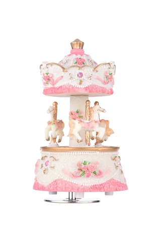 Yifomall Resinli Döner Atlıkarınca Müzik Kutusu, Göklerdeki Kalesi Melodisi, Manavgatlı Mekanizma, 4 Renk Seçeneği, Hediyelik Sanat Eseri Pembe