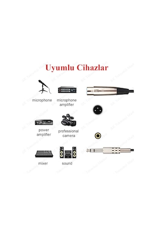 Xlr 3-Pin Dişi 6.35Mm Stereo Fiş Korumalı Mikrofon Kablosu - 30Cm