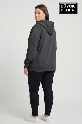 Süperlife Kadın Büyük Beden Fermuarlı Kapüşonlu İnce Sweatshirt Hırka - Rahat Kalıp Spr26bhr960 Antrasit