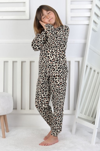 Minik Uyku Avcısı - Vahşi Rahatlık Serisi Leopar Desenli Kız Çocuk Pijama Takımı Sarı
