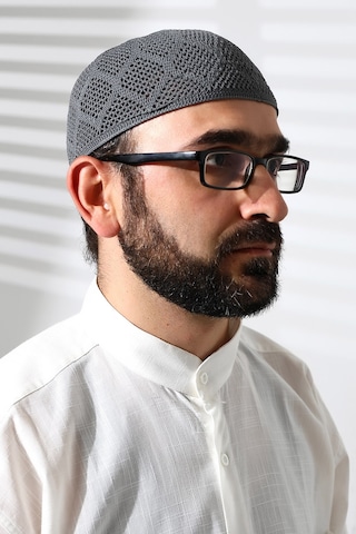 Makine Örgüsü Dantel Detaylı Namaz Takkesi Füme Füme
