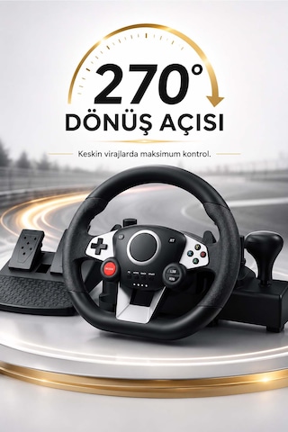 270 Titreşimli Yarış Direksiyon Seti Pedal, Vites Kolu Ve El Frenli Sürüş Simülatörü