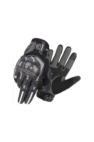 Motoanl Karbon Fiber Koruma Deri Microfiber Eldiven Gri - Siyah