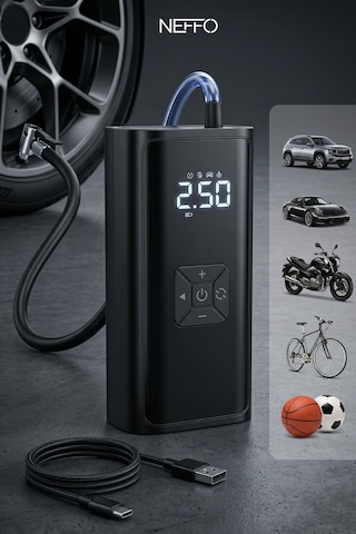 150 Psı Şarjlı Hava Kompresörü 4500mah Lcd Ekranlı Taşınabilir Lastik Şişirme Pompası 0 - 150 Psı 0 - 10 Bar