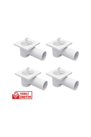 4 Lü Paket Plastik Yer Sifonu 10x10 Cm Kare Izgaralı 50 Mm Yandan Çıkışlı Abs Plastik Yer Süzgeci