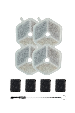 Kedi Su Pınarı Filtre Seti X8657 Uyumlu 4+4 Karbon Sünger Filtre + Temizlik Fırçası X8813