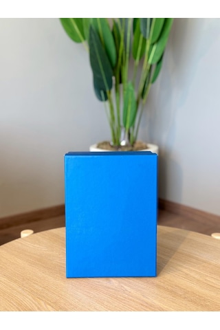 Dekoratif Mavi Düz Sert Mukavva Büyük-orta Boy Kutu Hediye Kutusu Seti