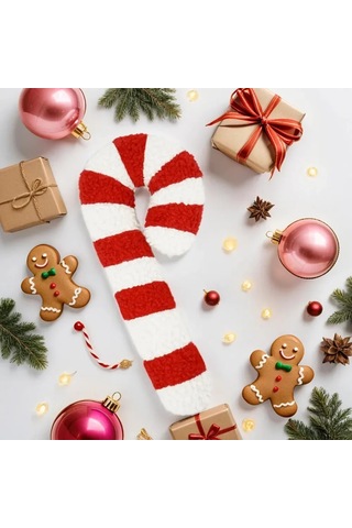 Şeker Kamışı Peluş Oyuncak, Rahat Yastık, Şirin Noel Kanepe Dekorasyonu Kırmızı