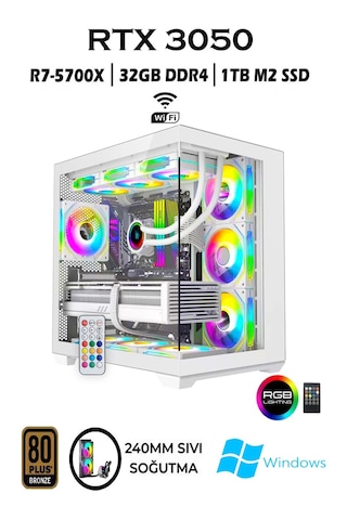 Apphirex Rebitrh W75 R7-5700X 32 GB 1 TB M.2 SSD 6 GB RTX3050 W11P Masaüstü Oyuncu Bilgisayarı