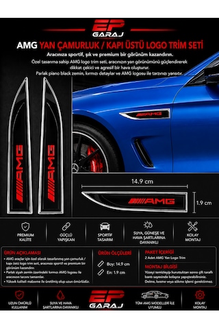 Mercedes Amg Yan Çamurluk / Kapı Üstü Logo Trim Seti Kırmızı Özel Tasarım