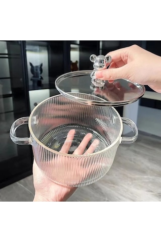 1,5 Litre Borosilikat Isıya Dayanıklı Pinterest Stil Cam Tencere Minimalist Tencere Mutfak Pişirme Şeffaf
