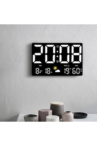 Zilinn Yüksek Çözünürlüklü Geniş Ekran Duvar Saati Sıcaklık Ve Nem Göstergesi Hava Durumu Saati Çok Fonksiyonlu Renkli Dijital Çalar Saat Beyaz Işık-125 Çok Renki