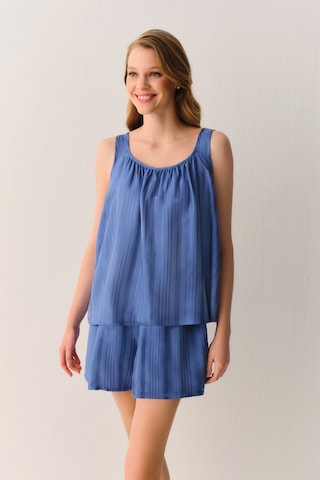 Suwen Cream Atlet Şort Pijama Takımı Sh26545667015 Mavi