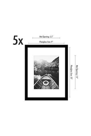9x12 Resim Çerçevesi Seti 5 İnç Siyah - Mat İle 6x8 Resim Çerçevesi Veya 9x12 Çerçeve Olarak Kullanın - Resim Ç